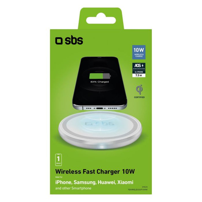 SBS - brezžični polnilec s Qi, bel