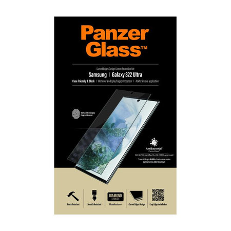 PanzerGlass - Kaljeno Steklo Case Friendly AB za Samsung Galaxy S22 Ultra, Fingerprint komp., črn