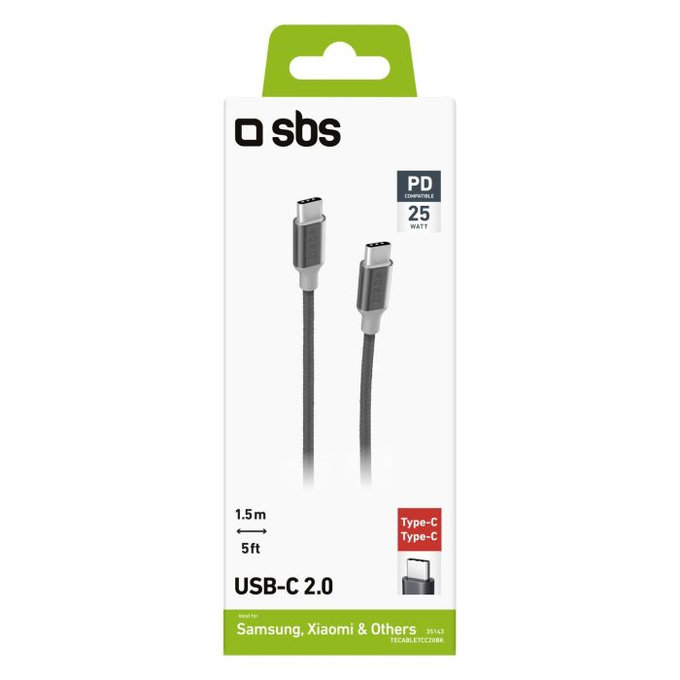 SBS - USB-C / USB-C kabel s PowerDelivery (1,5 m), črn