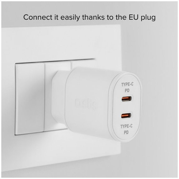 SBS - 20W polnilni adapter 2x USB-C Power Delivery, bel