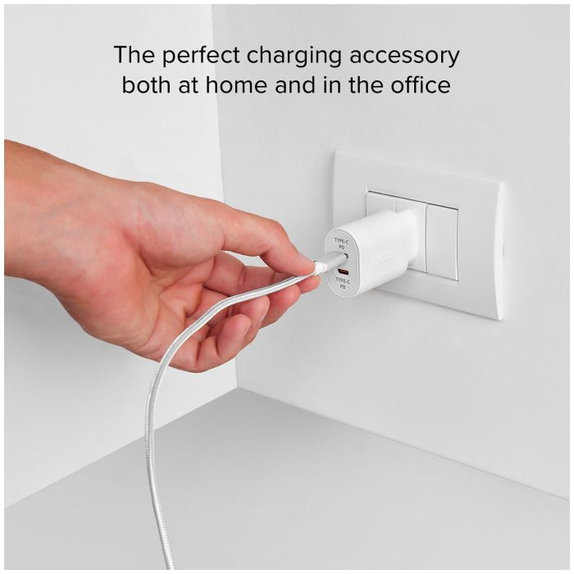 SBS - 20W polnilni adapter 2x USB-C Power Delivery, bel