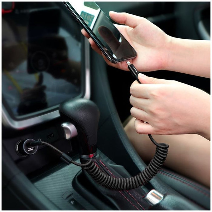 Baseus - Lightning / USB Kabel (1m), vzmet, črna