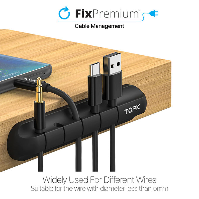 TOPK - Organizator kablov - Držalo za 5 kablov, črn