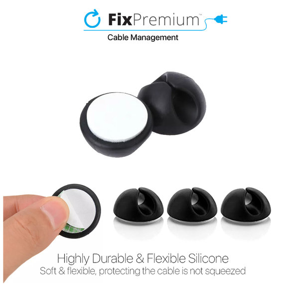FixPremium - Organizator za kable - Držalo za kable - Komplet 3 kosov, črn