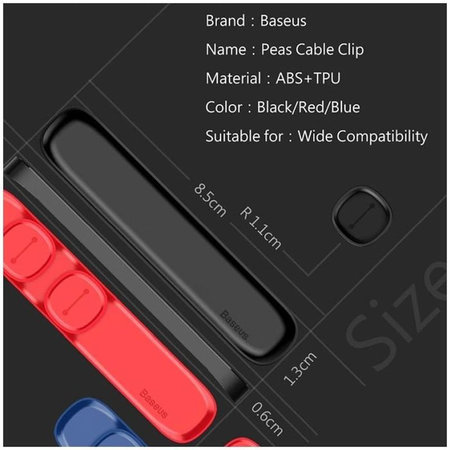 Baseus - Organizator Kablov - Držalo za 3 Kable, črna