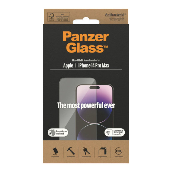 Kaljeno steklo UWF AB z aplikatorjem za iPhone 14 Pro Max, Črna, PanzerGlass