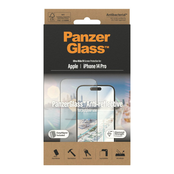 Kaljeno steklo UWF Anti-Reflective AB z aplikatorjem za iPhone 14 Pro, Črna, PanzerGlass