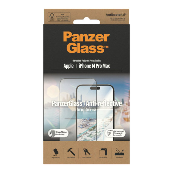 Kaljeno steklo UWF Anti-Reflective AB z aplikatorjem za iPhone 14 Pro Max, Črna, PanzerGlass