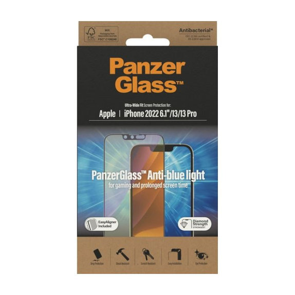 PanzerGlass - Kaljeno Steklo UWF Anti-Bluelight AB za iPhone 13, 13 Pro in 14
