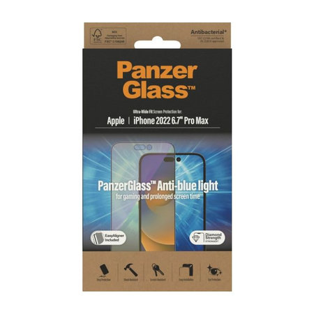 PanzerGlass - Kaljeno Steklo UWF Anti-Bluelight AB za iPhone 14 Pro Max