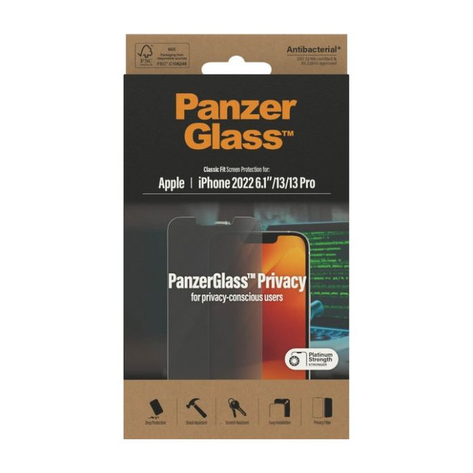 PanzerGlass - Kaljeno Steklo Privacy AB za iPhone 13, 13 Pro in 14