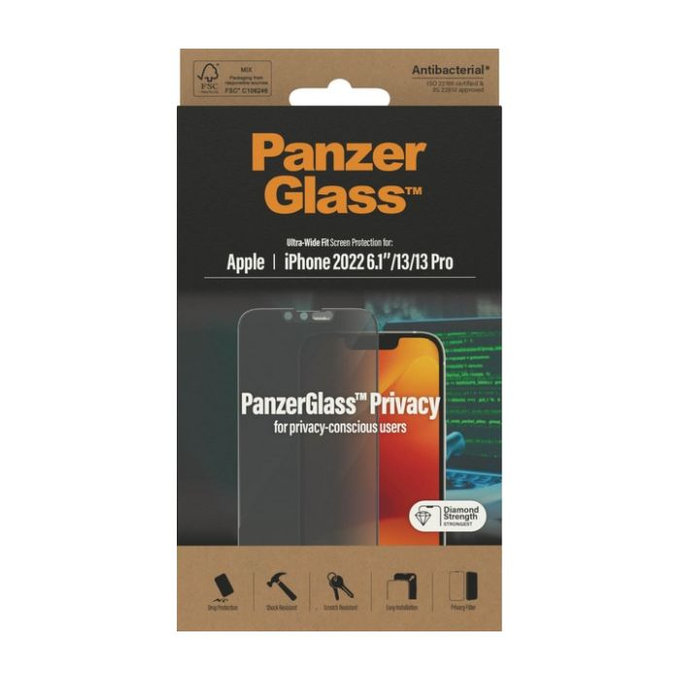 PanzerGlass - Kaljeno Steklo UWF Privacy AB za iPhone 13, 13 Pro in 14