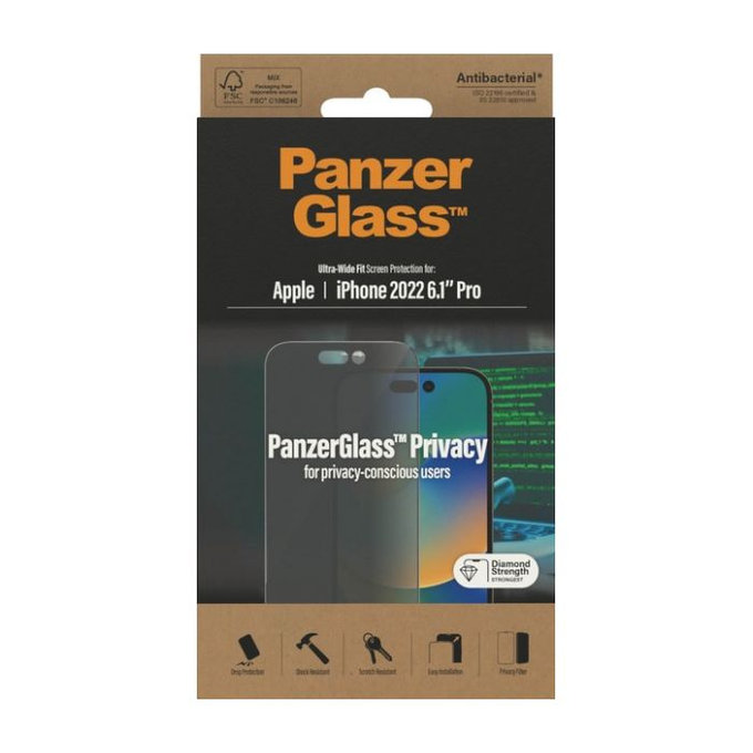 PanzerGlass - Kaljeno Steklo UWF Privacy AB za iPhone 14 Pro