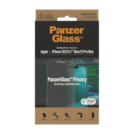 PanzerGlass - Kaljeno Steklo UWF Privacy AB za iPhone 13 Pro Max in 14 Plus