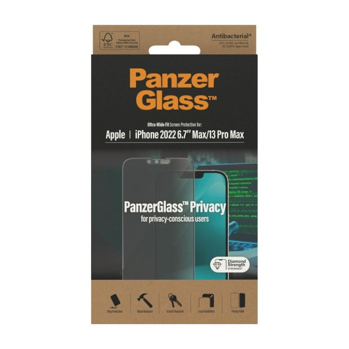 PanzerGlass - Kaljeno Steklo UWF Privacy AB za iPhone 13 Pro Max in 14 Plus