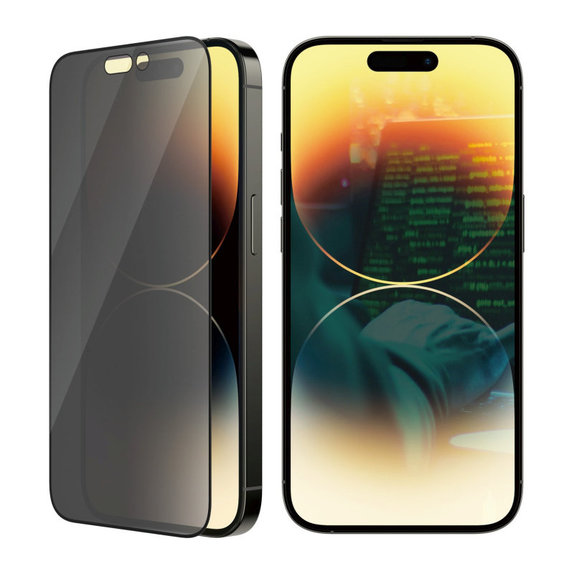 Kaljeno steklo UWF Privacy AB z aplikatorjem za iPhone 14 Pro, Črna, PanzerGlass