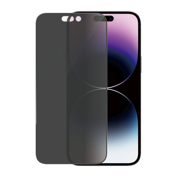 Kaljeno steklo UWF Privacy AB z aplikatorjem za iPhone 14 Pro Max, Črna, PanzerGlass