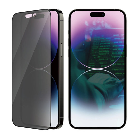 Kaljeno steklo UWF Privacy AB z aplikatorjem za iPhone 14 Pro Max, Črna, PanzerGlass