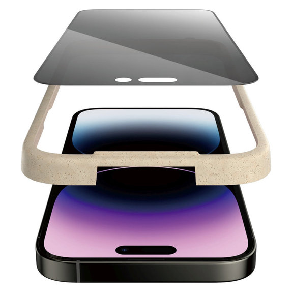 Kaljeno steklo UWF Privacy AB z aplikatorjem za iPhone 14 Pro Max, Črna, PanzerGlass