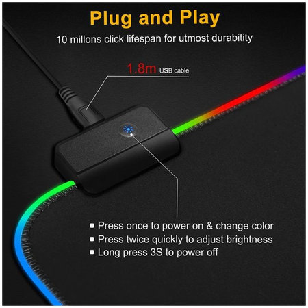 FixPremium - Podloga za miško in tipkovnico z RGB osvetlitvijo ozadja, 90x40cm, črna