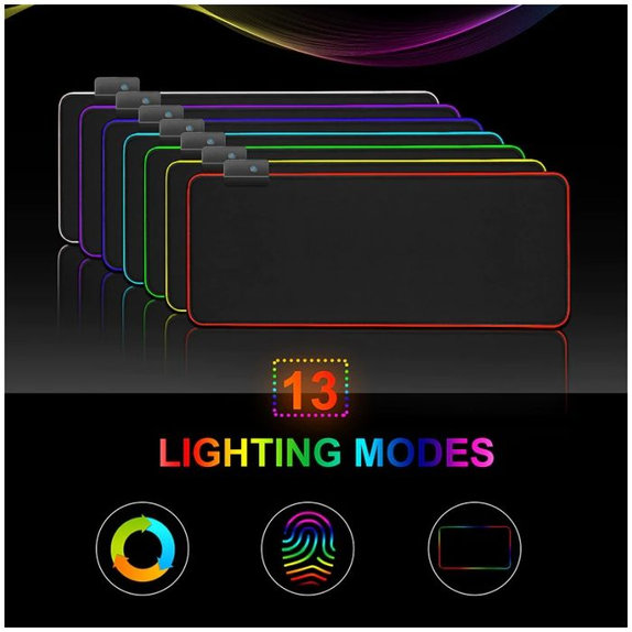 FixPremium - Podloga za miško in tipkovnico z RGB osvetlitvijo ozadja, 90x40cm, črna