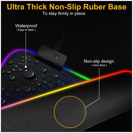 FixPremium - Podloga za miško in tipkovnico z RGB osvetlitvijo ozadja, 90x40cm, črna
