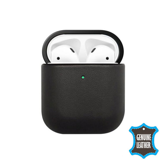 FixPremium - Usnjena torbica za AirPods 1 in 2, črna