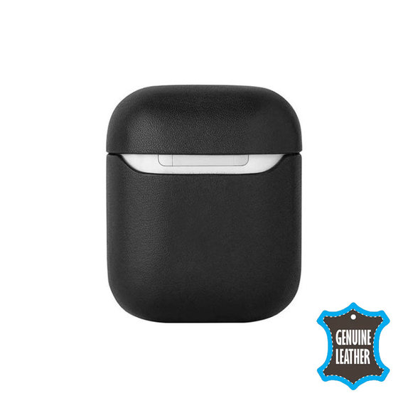 FixPremium - Usnjena torbica za AirPods 1 in 2, črna