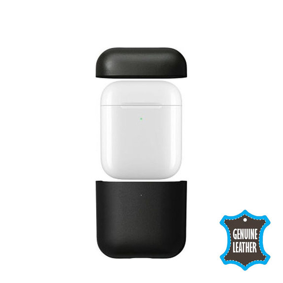 FixPremium - Usnjena torbica za AirPods 1 in 2, črna