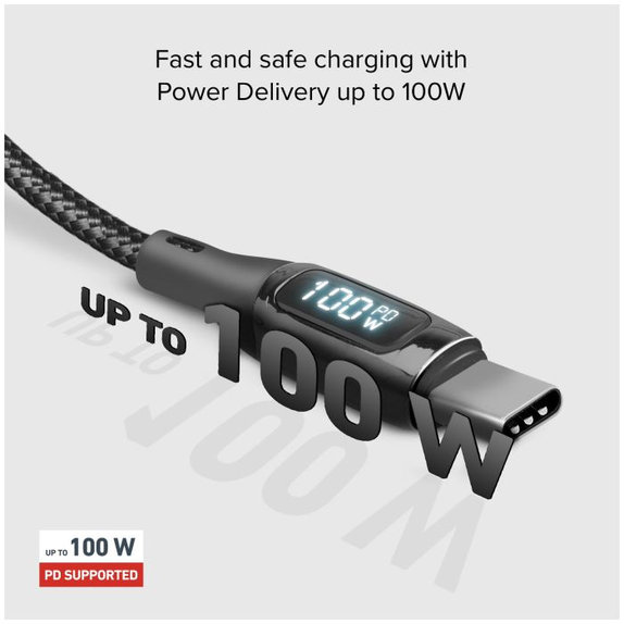 SBS - USB-C / USB-C kabel z LCD in PowerDelivery 100W (1m), črn