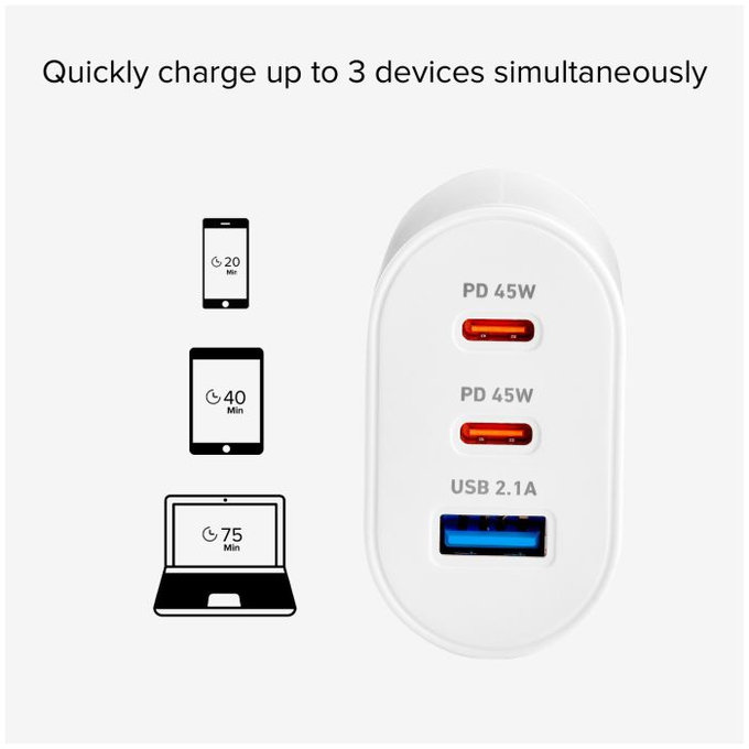 SBS - 45 W USB polnilec, 2x USB-C, PowerDelivery, bel