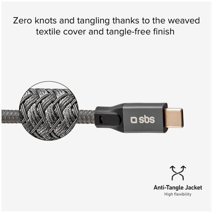 SBS - Kabel Thunderbolt 3 (USB-C) Kabel s PowerDelivery 240 W (1 m), siv