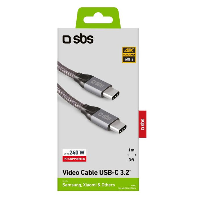 SBS - Kabel Thunderbolt 3 (USB-C) Kabel s PowerDelivery 240 W (1 m), siv