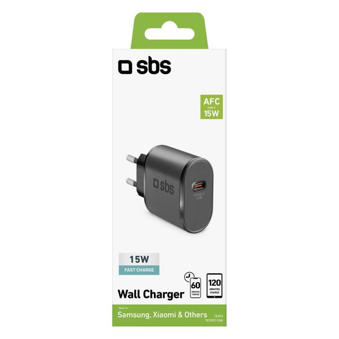 SBS - 15 W USB-C polnilni adapter, črn