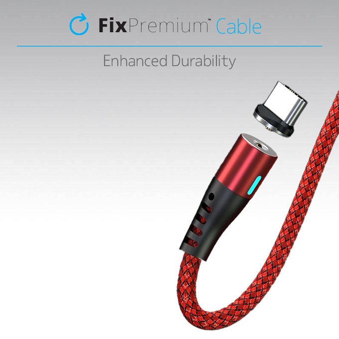 FixPremium - USB-C / USB magnetni kabel (2m), rdeč