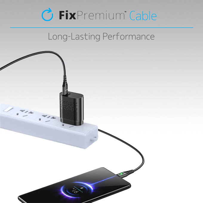 FixPremium - USB-C / USB kabel z LED indikatorjem (1m), črn
