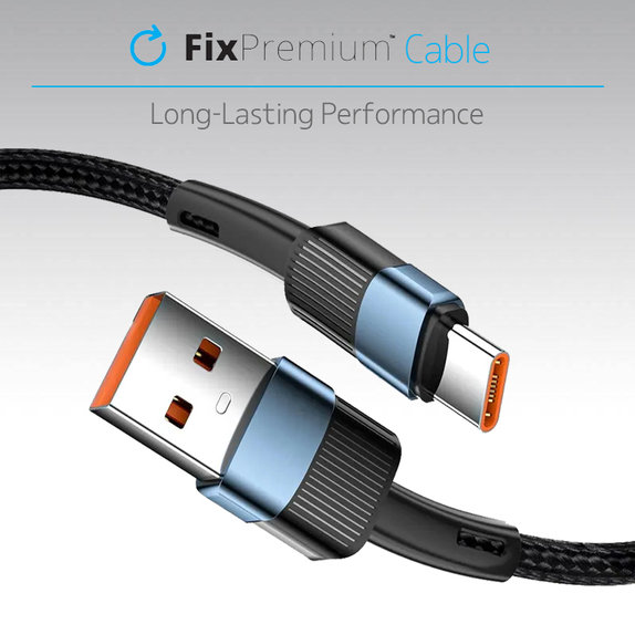 FixPremium - USB-C / USB kabel s hitrim polnjenjem (1m), črn