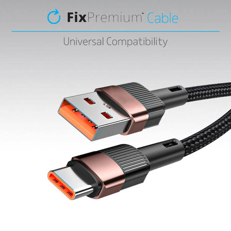 FixPremium - USB-C / USB kabel s hitrim polnjenjem (2m), črn