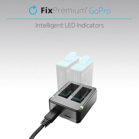 FixPremium - Polnilna postaja za 2 bateriji GoPro (Hero (2018)/Hero 5/Hero 6/Hero 7/Hero 8), črna