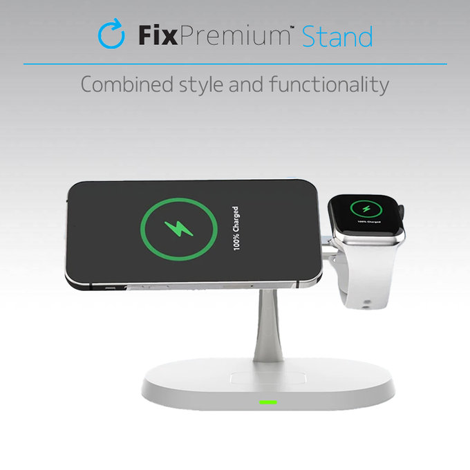 FixPremium - MagSafe stojalo 3 v 1 za iPhone, Apple Watch in AirPods, belo