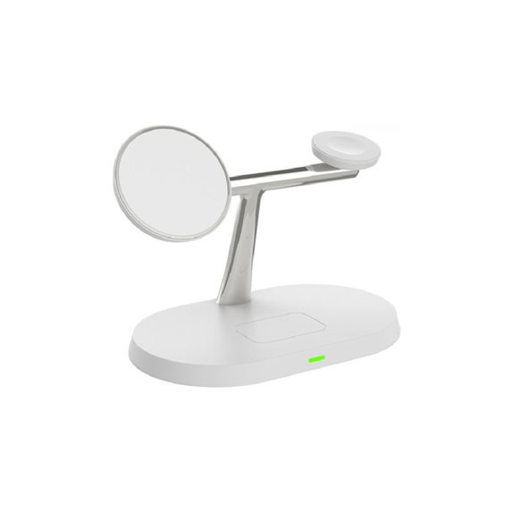 FixPremium - MagSafe stojalo 3 v 1 za iPhone, Apple Watch in AirPods, belo