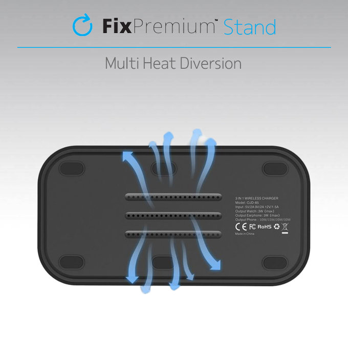 FixPremium - MagSafe stojalo 3 v 1 za iPhone, Apple Watch in AirPods, črno