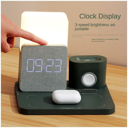 FixPremium - Stojalo s svetilko 3 v 1 za iPhone, Apple Watch in AirPods, črno