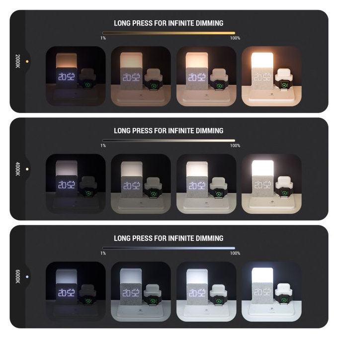 FixPremium - Stojalo s svetilko 3 v 1 za iPhone, Apple Watch in AirPods, črno