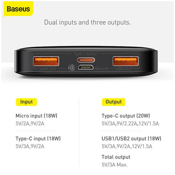 Baseus - PowerBank 20.000 mAh, črna