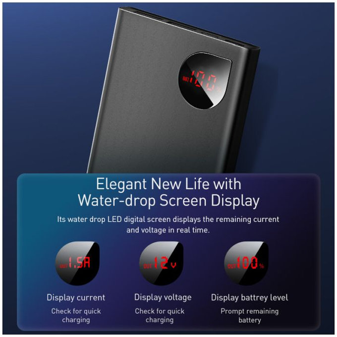 Baseus - PowerBank 10.000 mAh, črna