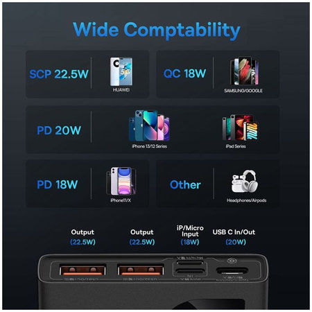 Baseus - PowerBank 10.000 mAh, črna
