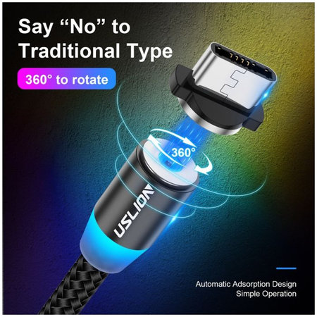 USLION - Lightning / USB magnetni kabel (1m), črn