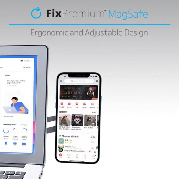 FixPremium - držalo MagSafe za iPhone na prenosniku, črno