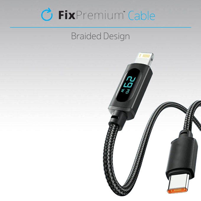 FixPremium - kabel USB-C / USB-C s funkcijo napajanja (1 m), črn